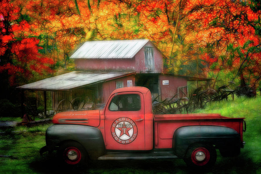 Texaco Truck on a Smoky Mountain Farm Painting Photograph by Debra and Dave Vanderlaan