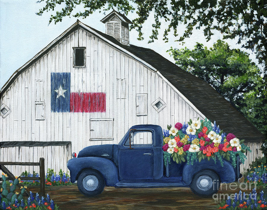 Flower Painting - Texan Flower Farm Truck by Lisa Norris