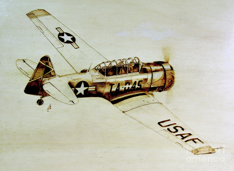 Airplane Pyrography - Texan T6 by Ilaria Andreucci
