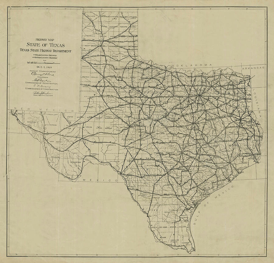 Texas 1919, Texas Highway Department Digital Art by Texas Map Store