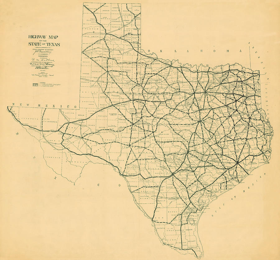Texas 1922, Texas Highway Department Digital Art by Texas Map Store