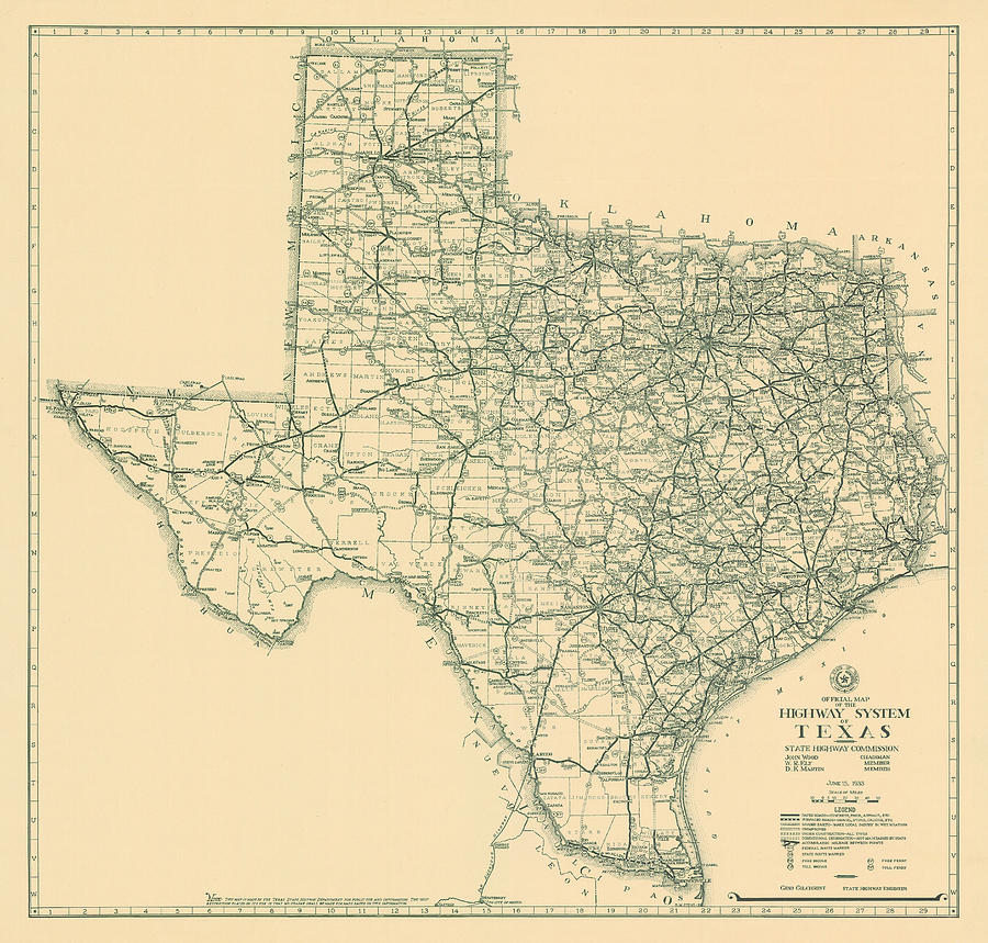 Texas 1933, Texas Highway Department Digital Art by Texas Map Store