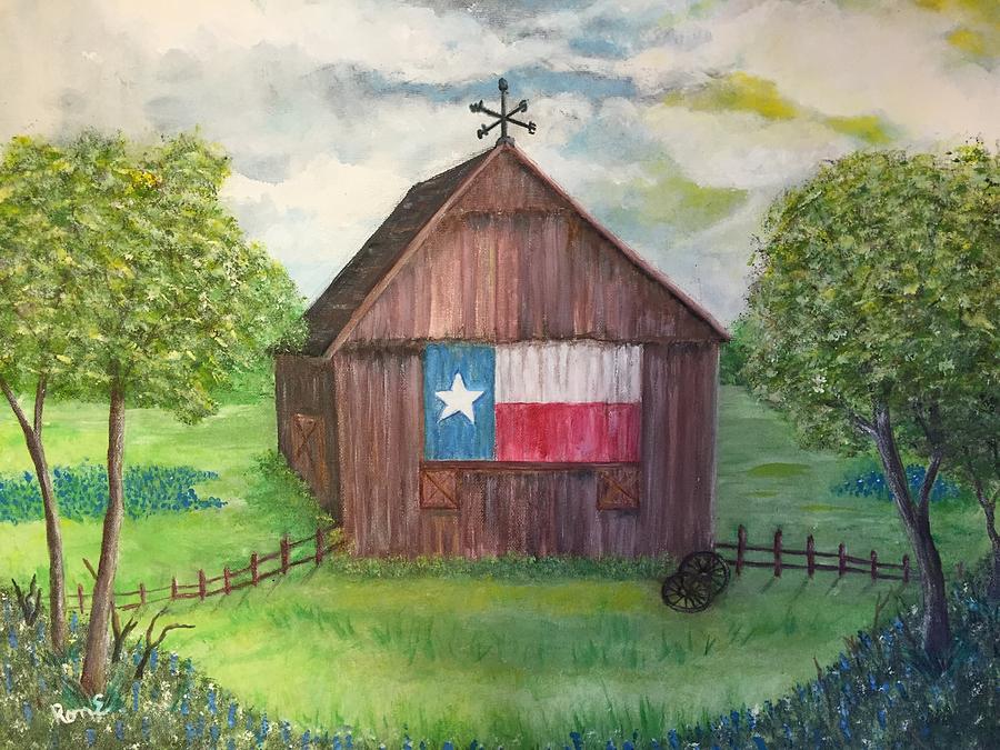Texas Barn and Bluebonnets Painting by Ronnie Egerton