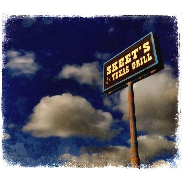 Sign Photograph - #texas #bbq #sign #iphoneography #clouds by Judy Green