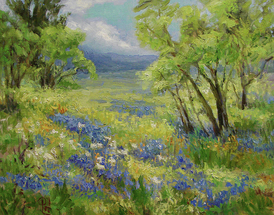 Texas Painting - Texas Bluebonnets And Mesquite by Lilli Pell