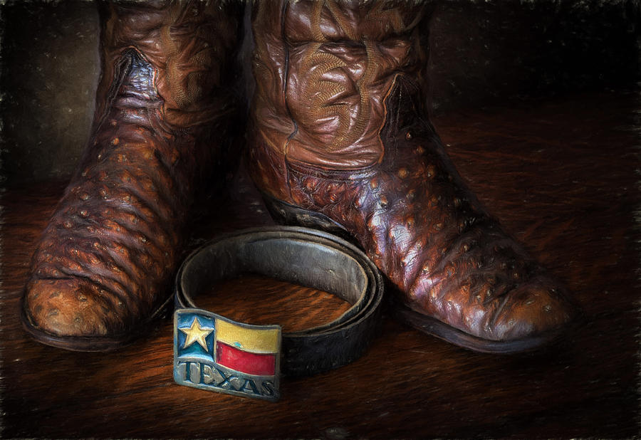 Boot Photograph - Texas Boots and Belt Buckle by David and Carol Kelly