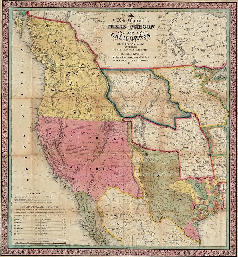 Texas California and Oregon  Painting by Samuel Augustus Mitchell