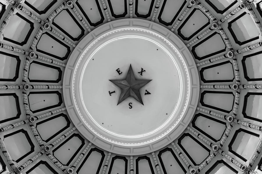 Black And White Photograph - Texas Capitol Building Dome in Black and White - Austin TX by Gregory Ballos