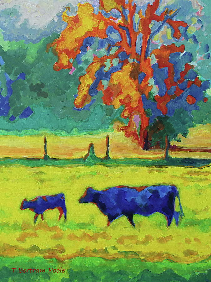 Texas Cow and Calf at Sunset Giclee Bertram Poole Painting by Thomas Bertram POOLE