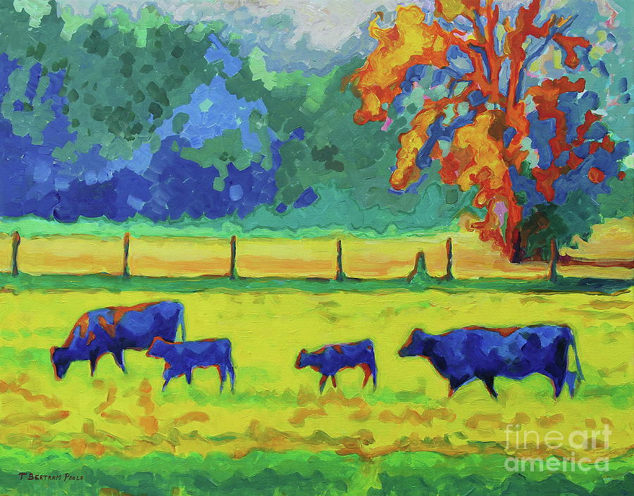 Texas Cows and Calves at Sunset Painting T Bertram Poole Painting by Thomas Bertram POOLE