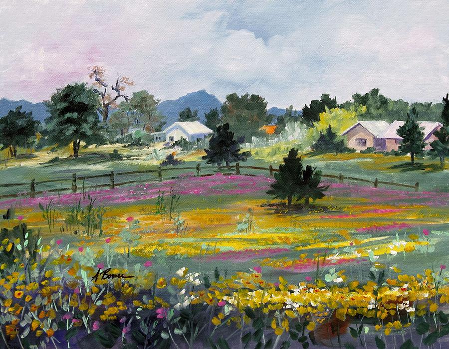 Texas Hillcountry Wildflowers Painting by Adele Bower