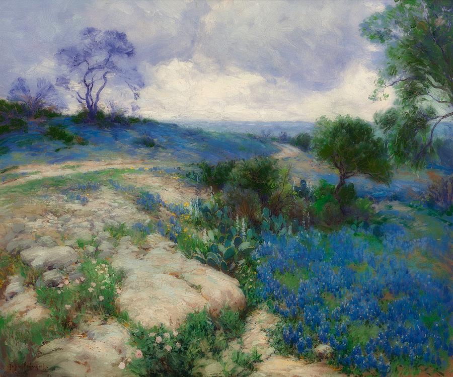 Texas Landscape With Bluebonnets Painting by Mountain Dreams