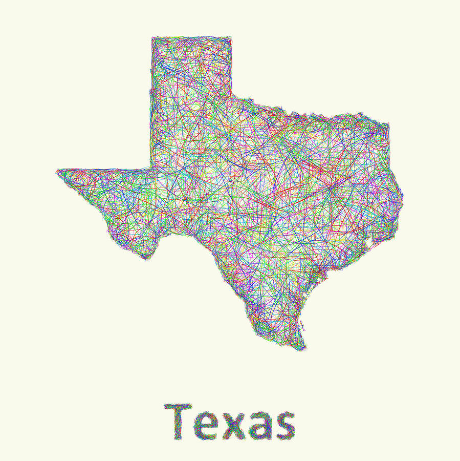 Texas Map Digital Art - Texas line art map by David Zydd