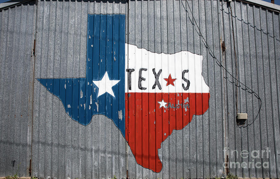 Barn Photograph - Texas Lonestar outline painting on a barn in the Texas Hill Country by Dan Herron