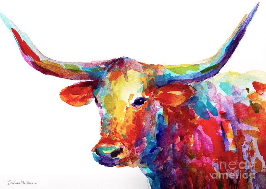 Wildlife Painting - Texas Longhorn art by Svetlana Novikova
