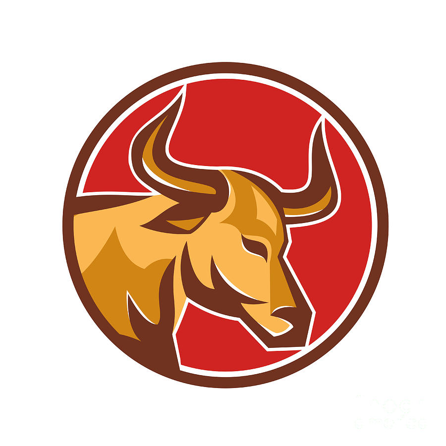 Wildlife Digital Art - Texas Longhorn Bull Head Circle Retro by Aloysius Patrimonio