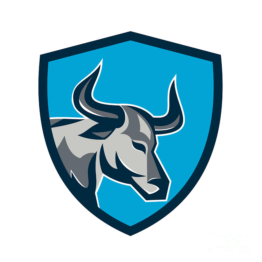 Wildlife Digital Art - Texas Longhorn Bull Head Shield Retro by Aloysius Patrimonio