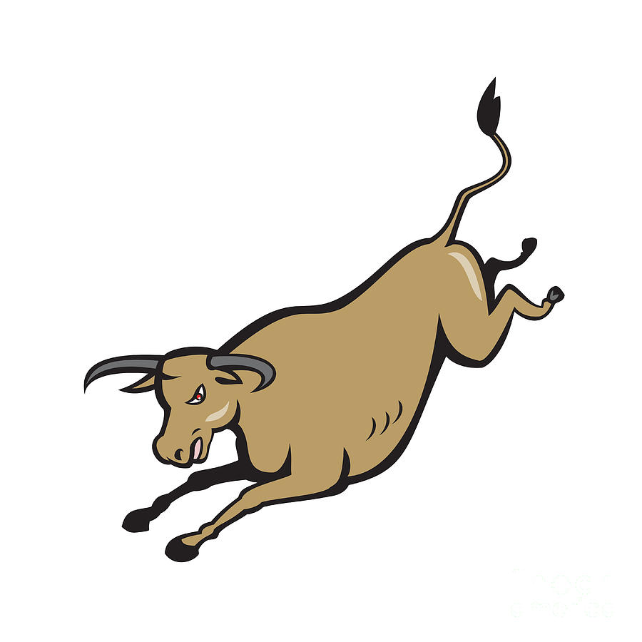 Wildlife Digital Art - Texas Longhorn Bull Jumping Cartoon by Aloysius Patrimonio