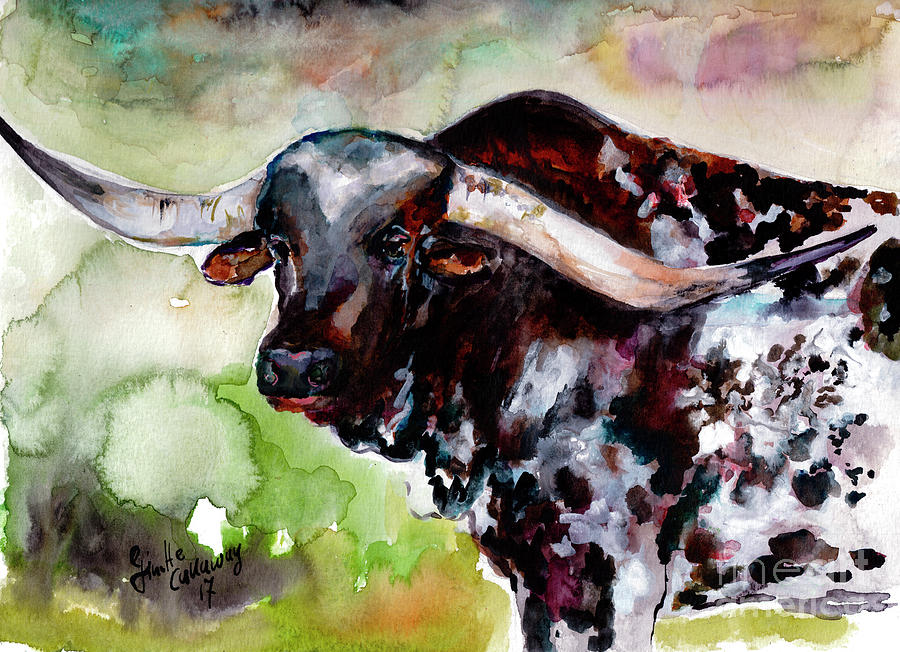 Texas Longhorn Portrait Painting by Ginette Callaway