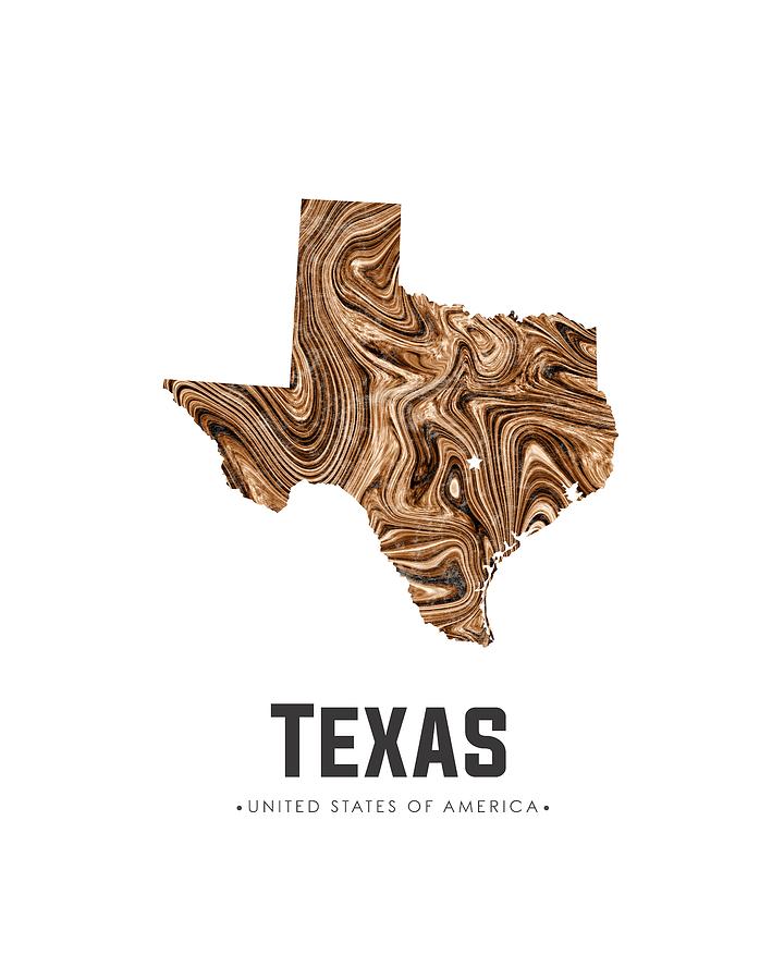 Texas Map Art Abstract in Brown Mixed Media by Studio Grafiikka
