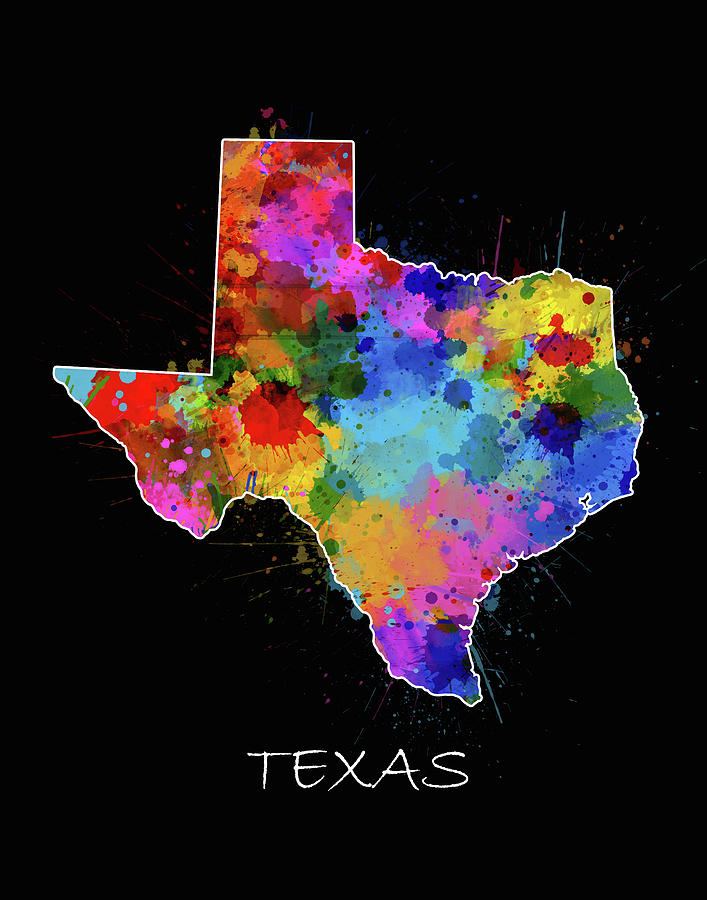 Texas Map Color Splatter 2 Digital Art