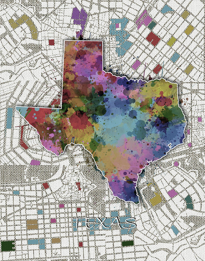 Texas Map Digital Art - Texas Map Color Splatter 6 by Bekim M