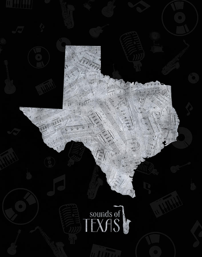 Texas Map Music Notes 2 Digital Art by Bekim M