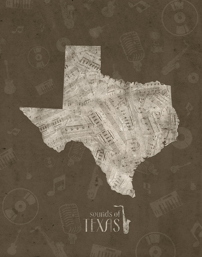 Texas Map Digital Art - Texas Map Music Notes 3 by Bekim M