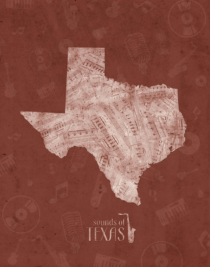 Texas Map Music Notes 4 Digital Art