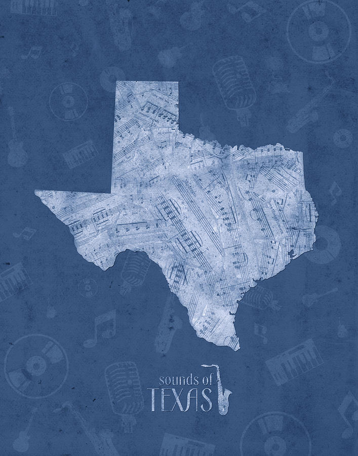 Texas Map Music Notes 5 Digital Art by Bekim M
