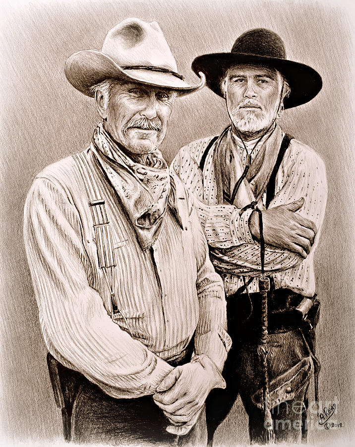 Robert Duvall Drawing - Texas Rangers Gus and Woodrow by Andrew Read