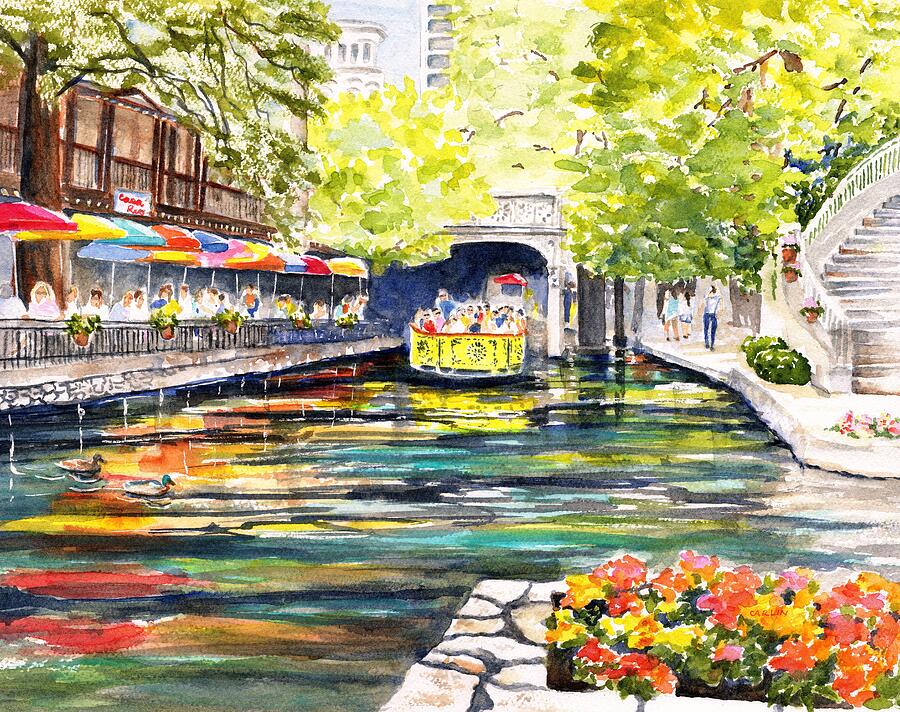 San Antonio Painting - Texas San Antonio River Walk by Carlin Blahnik CarlinArtWatercolor