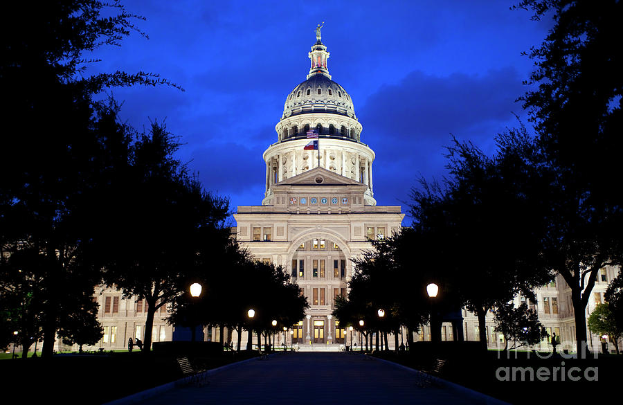 Austin Photograph - Texas State Capitol floodlit at night, Austin, Texas - Stock Ima by Dan Herron