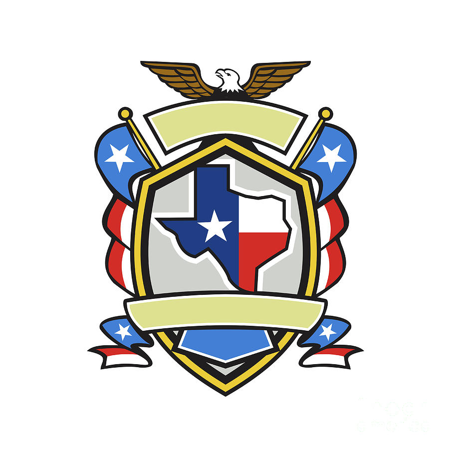 Eagle Digital Art - Texas State Map Flag Coat of Arms Retro by Aloysius Patrimonio