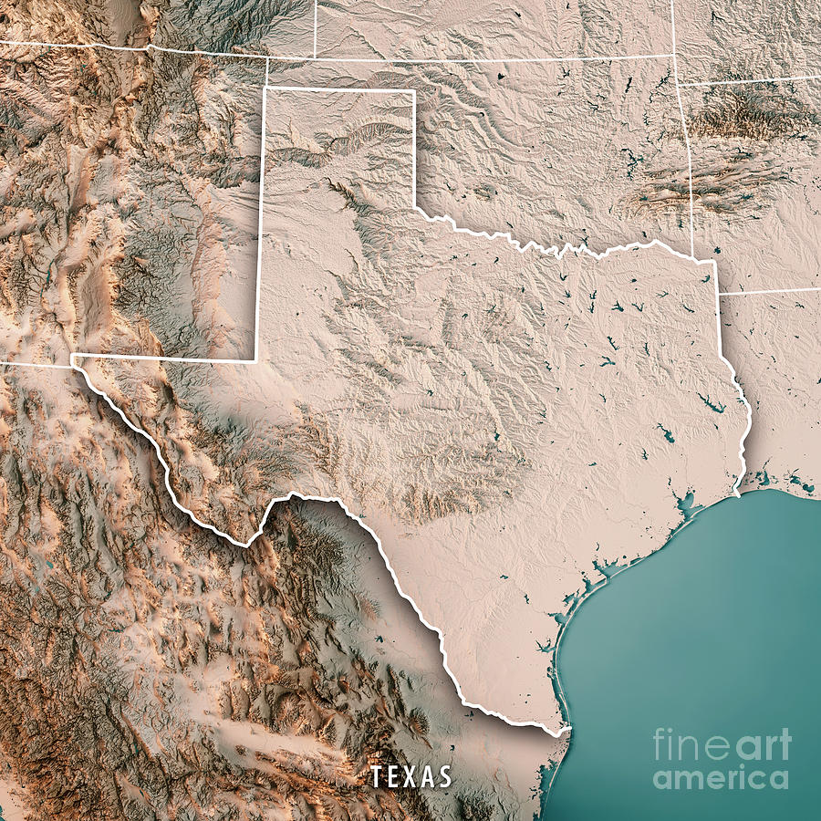 Texas State Usa 3d Render Topographic Map Neutral Digital Art By Frank Ramspott 7093