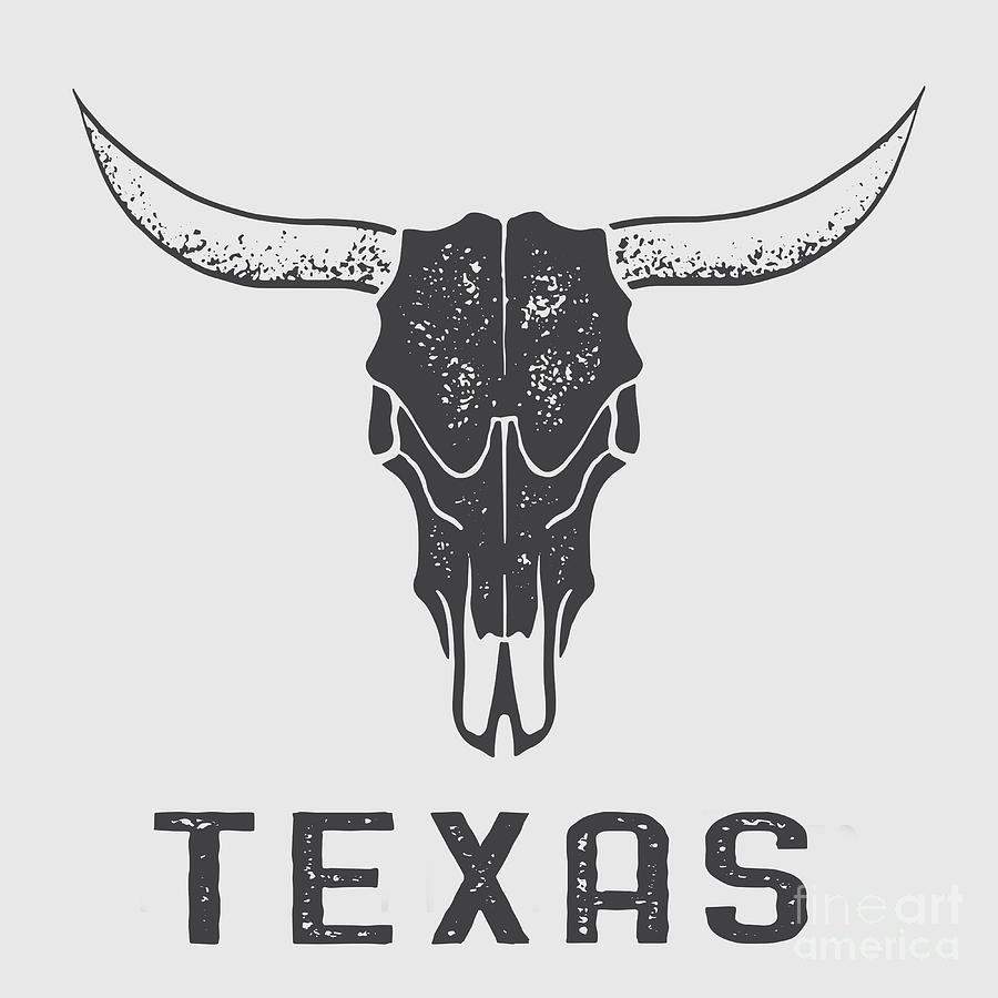 Cow Digital Art - Texas Steer Skull Tee by Edward Fielding
