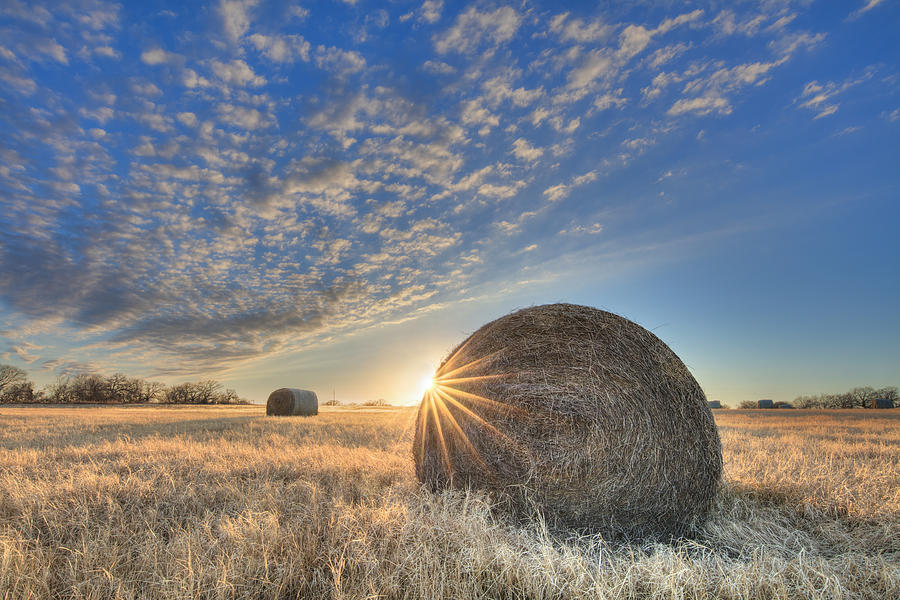 Texas Sunset over Bales of Hay 1 Photograph by Rob Greebon