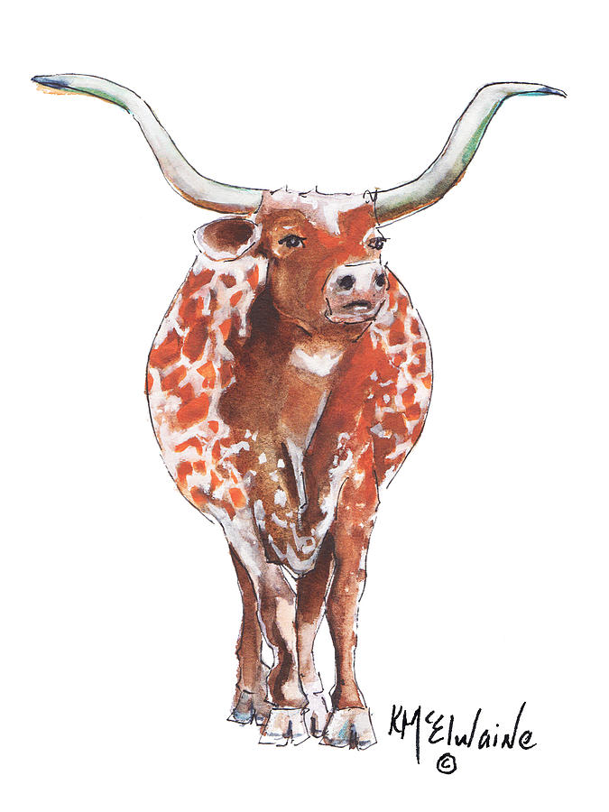 Texas Longhorn Taking The Lead Watercolor Painting By Kmcelwaine ...