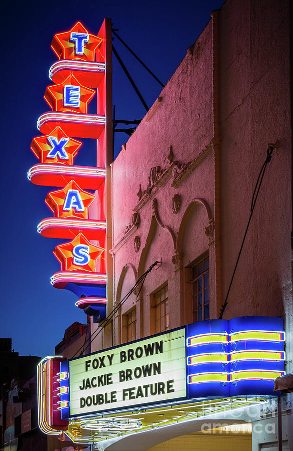 Signs Movie Photograph - Texas Theater Neon Sign by Inge Johnsson