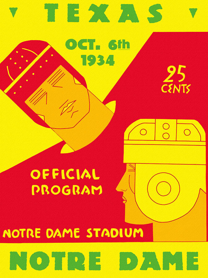 University Of Texas Painting - Texas vs Notre Dame 1934 Program by Big 88 Artworks