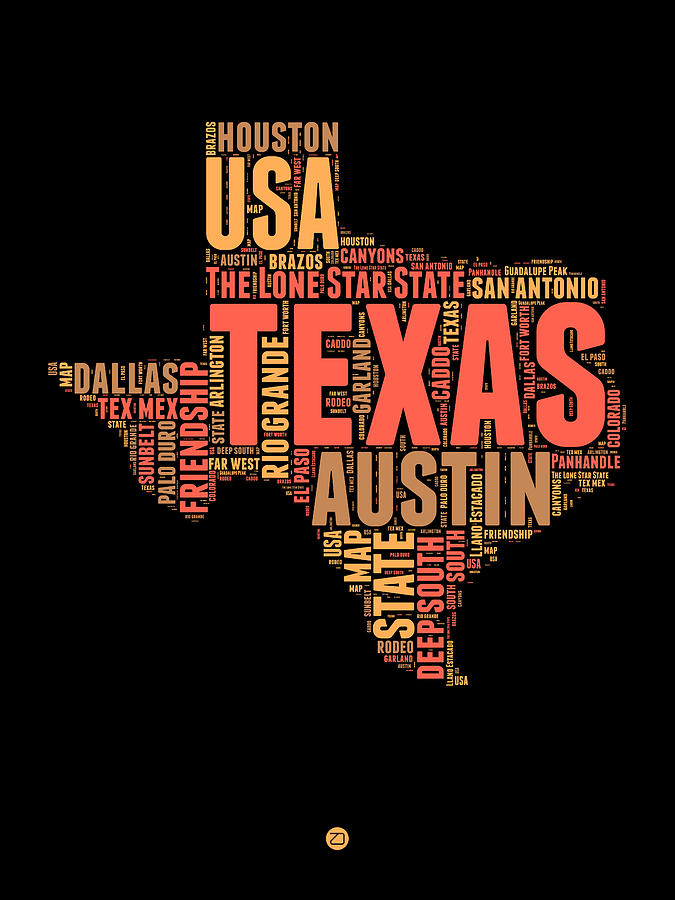 Texas Map Digital Art - Texas Word Cloud 1 by Naxart Studio