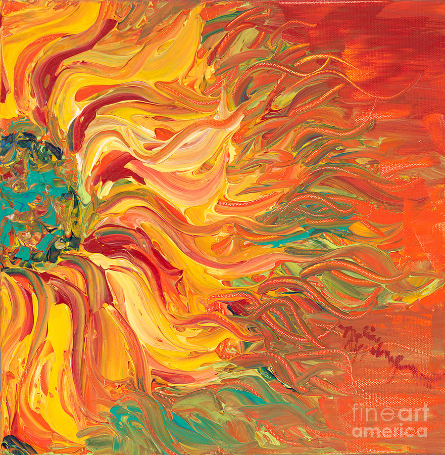 Flower Painting - Textured Fire Sunflower by Nadine Rippelmeyer