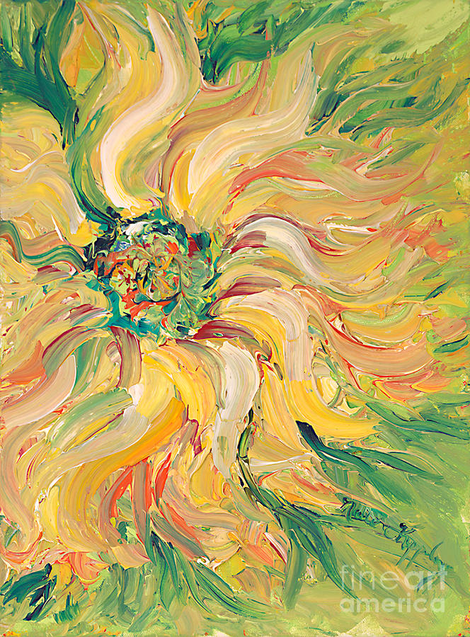 Sunflower Painting - Textured Green Sunflower by Nadine Rippelmeyer