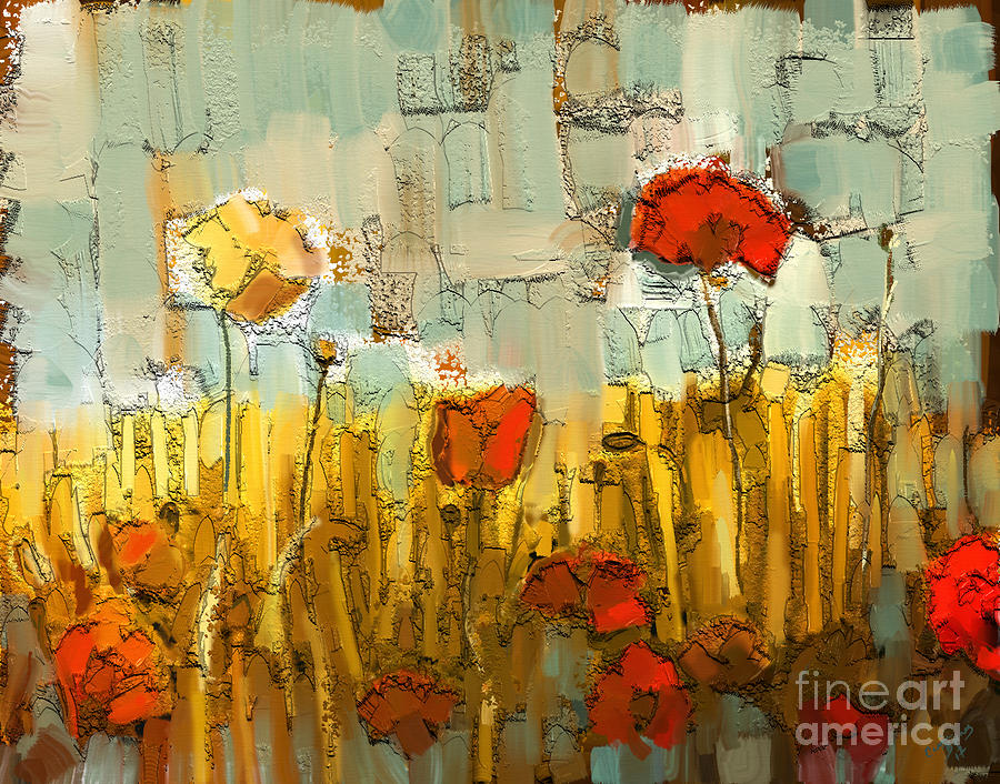 Textured Poppies Mixed Media by Carrie Joy Byrnes