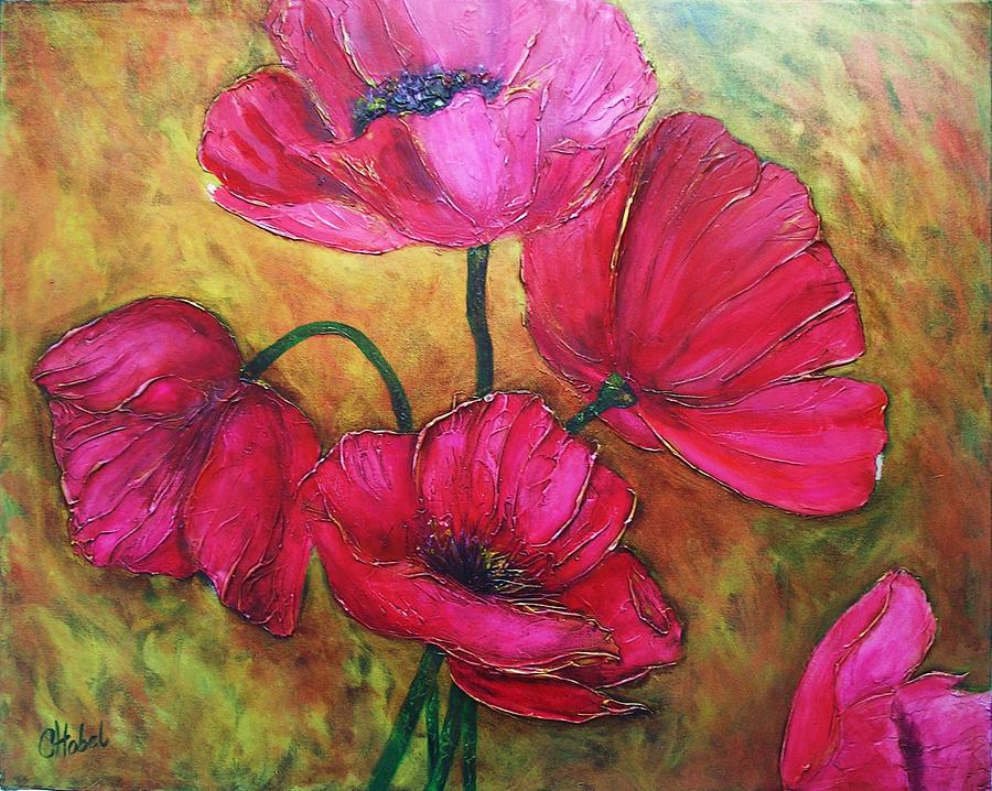 Textured Poppies Painting by Chris Hobel