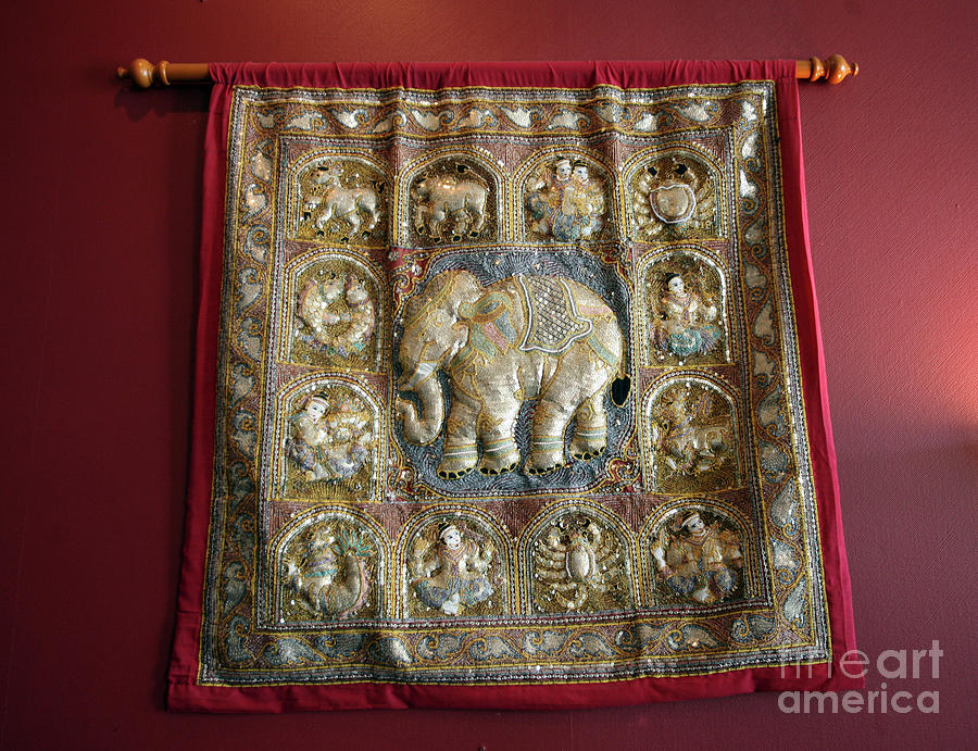 Thai Decoration Wall Elephant Gold Sequins  Photograph by Chuck Kuhn