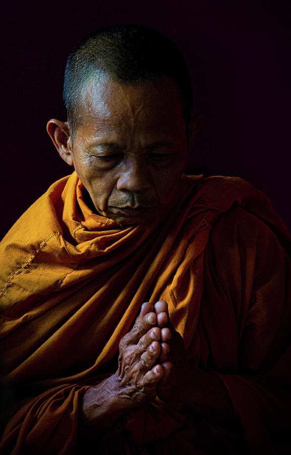 Thai Monk Praying Photograph by Lee Craker