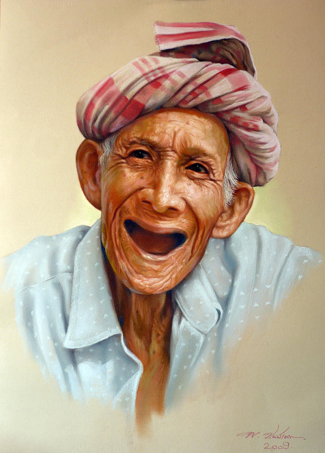 Pastel Painting - Thai Old Man2 by Chonkhet Phanwichien Pastel Painting - Thai Old Man2 by Chonkhet Phanwichien