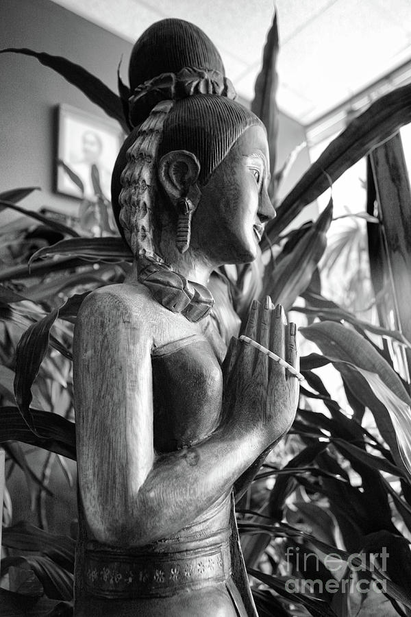 Thai Statue Black White Peace Woman Photograph by Chuck Kuhn