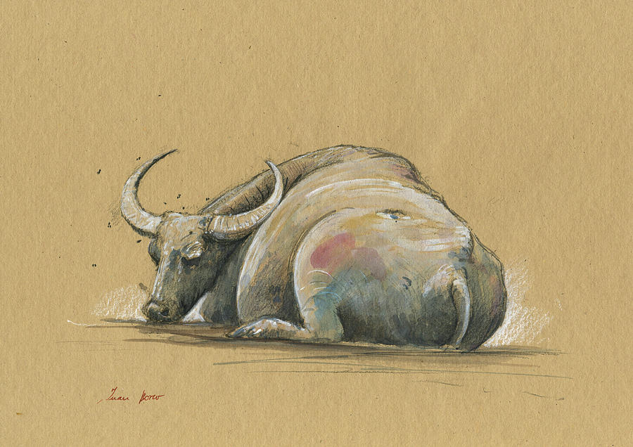 Water Buffalo Painting - Thai water bufffalo by Juan Bosco